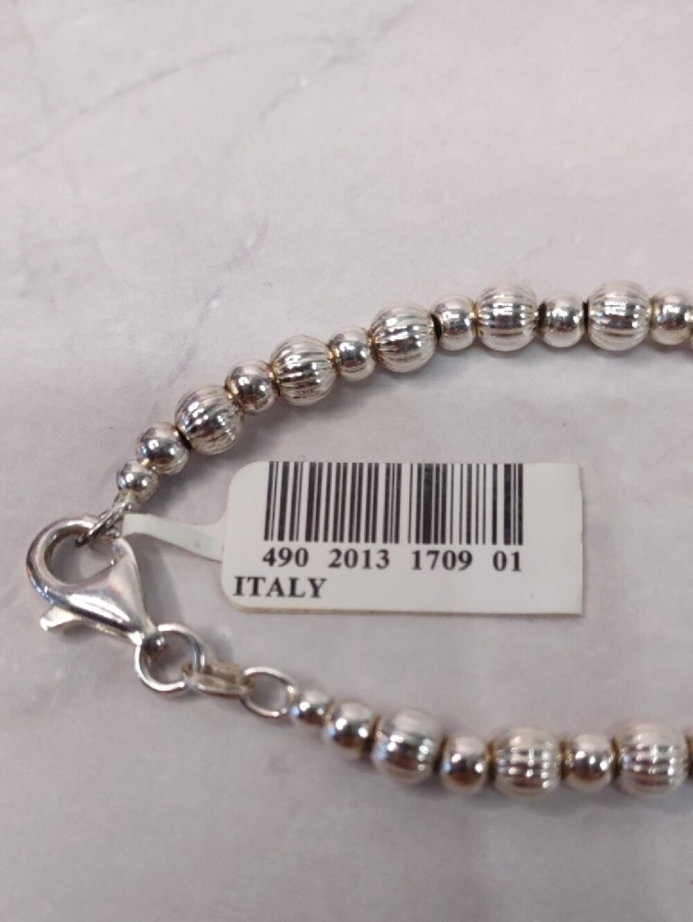 Sterling Silver Graduated Ribbed Bead Necklace - Picture 4 of 8